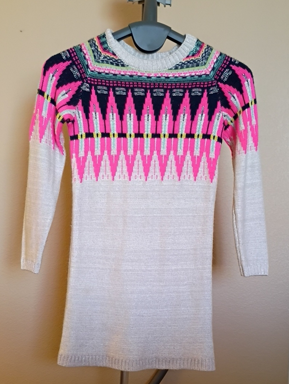 Cat & Jack Cream Knit Dress with Pink and Navy Yoke